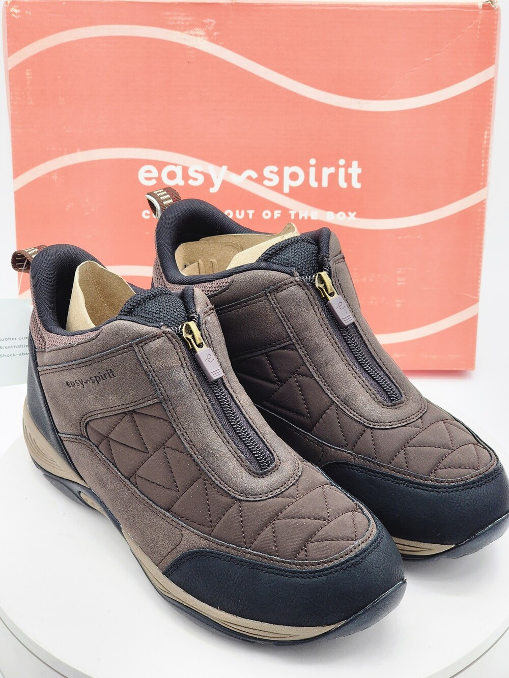 Easy Spirit Erling3 Dark Brown Front Zip Comfort Walking Shoes Women’s Size 9 M